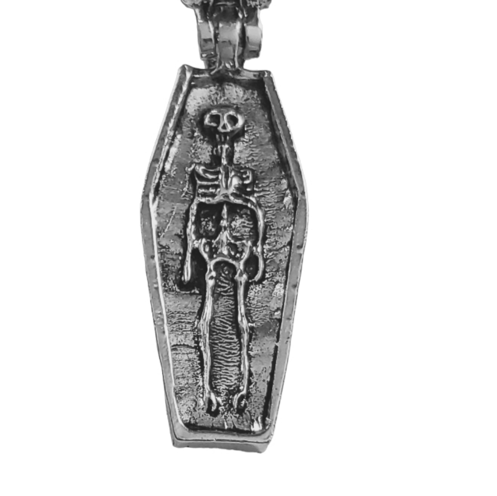 NWT Opening Coffin Skeleton Pendant Necklace Stainless Steel Silver Black - Picture 5 of 9